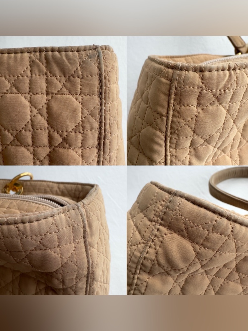 ✨Authentic CHRISTIAN DIOR Vintage Large Cannage Nylon Tote Bag Beige - Picture 14 of 17